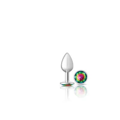 Cheeky Charms Silver Metal Butt Plug Round Rainbow Small