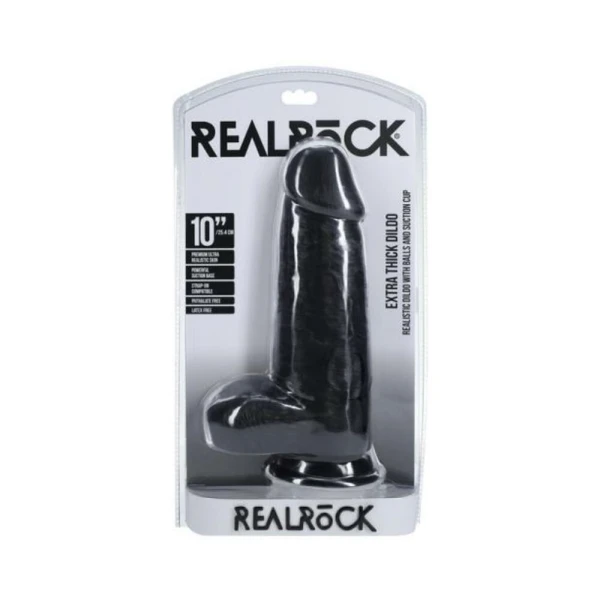 Extreme Dildos: Realrock Extra Thick 10 In. Dildo With Balls Black