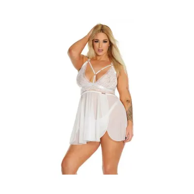Women s Lingerie Coquette Pleasure Collection Babydoll And Thong White Queen Size