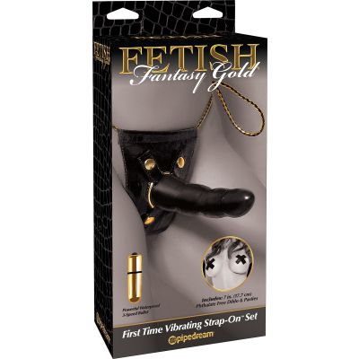 Gold First Time Vibrating Strap On Set