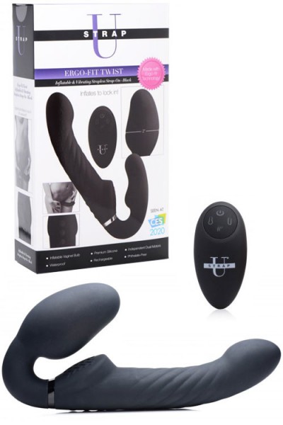 Strap U Inflatable Vibrating 9.4" Strapless Strap On With Remote