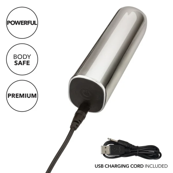 Glam Supercharged Waterproof Rechargeable Power Bullet By CalExotics - Silver