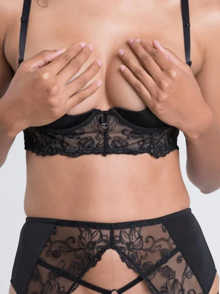 Lovehoney Lotus Black Sheer Embroidered Bra Set