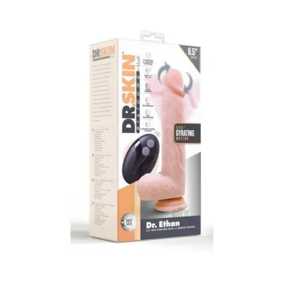 Realistic Dildos Dr Skin Silicone Dr Ethan Rechargeable Remote controlled 8 5 In Gyrating Vibrating Dildo Beige