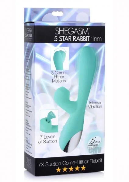 Shegasm 5 Star 7x Suction Come- Hither Silicone  Rabbit - Teal