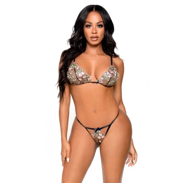 Leg Avenue Floral Sheer Bra and GString Black — image 2 of 2