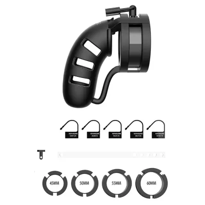 Shots Toys 4 5 Black Silicone Cock Cage with Ball Strap Metal Lock