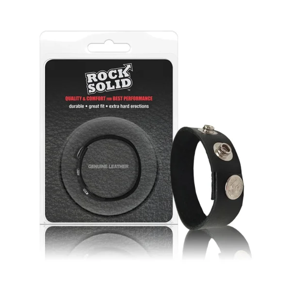 Rock Solid Adjustable Leather 3 Snap Cock Ring Black — image 5 of 12
