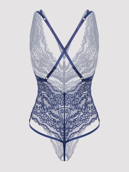 Lovehoney Plus Size Late Night Liaison Blue Crotchless Lace Teddy