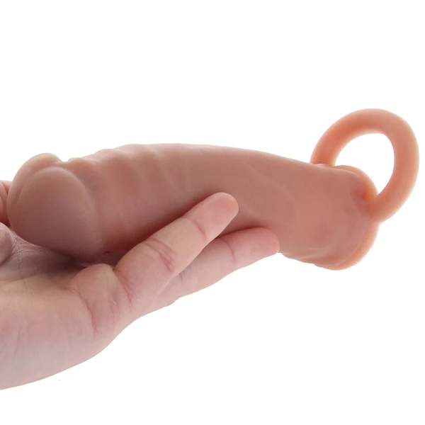 Size Up Silicone 1 Inch Realistic Penis Extender With Ball Loop - Caramel
