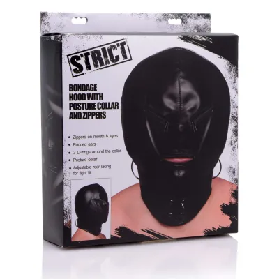 Bondage Hood with Posture Collar Zippers