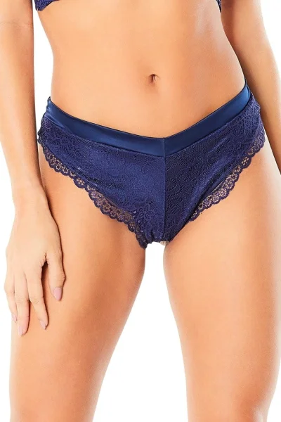 High Leg Lined Thong With Crossing Back Straps - Estate Blue - Medium