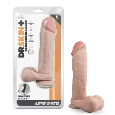 Dr Skin Plus 9 Inch Thick Posable Dildo With Balls Vanilla