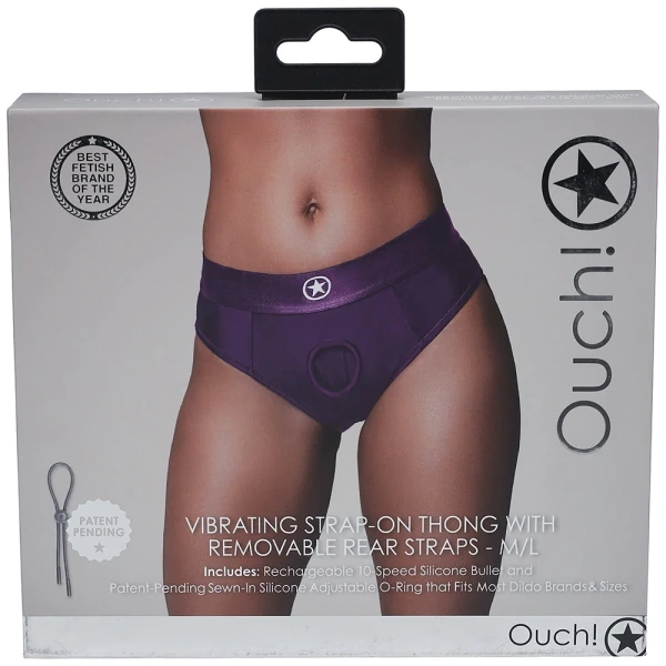 Ouch! Vibrating Purple Strap-on Strappy Thong in M/L