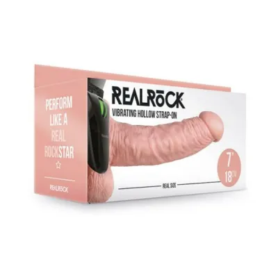 Realrock Vibrating Hollow Strap on With Balls 7 In Vanilla