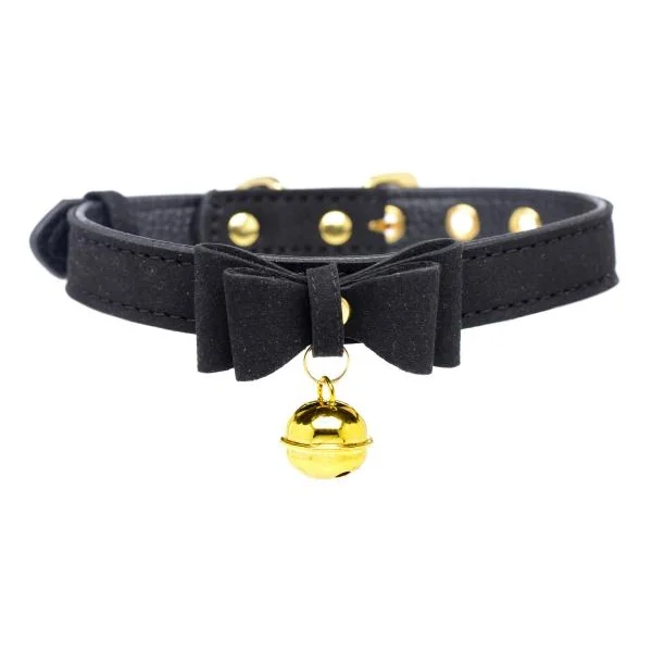 Golden Kitty Cat Bell Collar - Black/gold