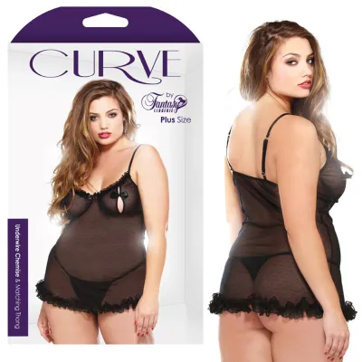Curve Underwire Chemise Thong Black 1X 2X
