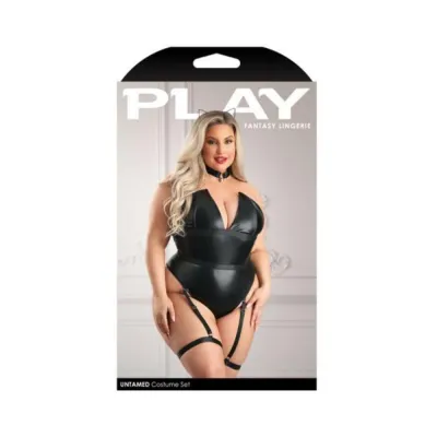 Women s Lingerie Fantasy Lingerie Play Untamed Structured Wetlook Teddy With Snap Closure Removable Leg Garters He
