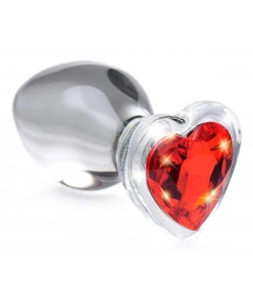 Red Heart Gem Glass Anal Plug - Medium