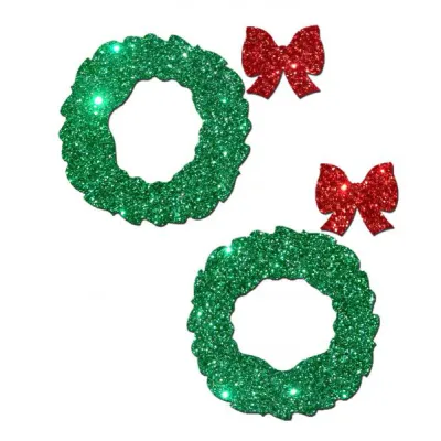 Wreath with Bows Glitter Green Red Pasties