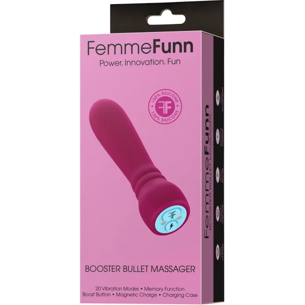 Booster Bullet Rechargeable Waterproof 20 Function Mini Vibrator By FemmeFunn - Dark Fuchsia