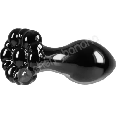 Crystal Flower Black Glass 2 8 Butt Plug