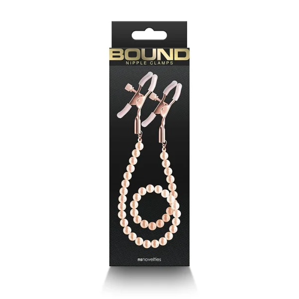 Bound Adjustable DC1 Pearl Chain Nipple Clamps by NS Novelties - Rose Gold & Pink