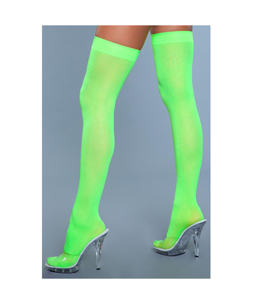 Thigh High Nylon Stockings - Neon Green