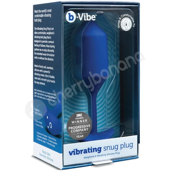 B-Vibe Vibrating Snug Plug XL 6.4" Blue Weighted Silicone Butt Plug