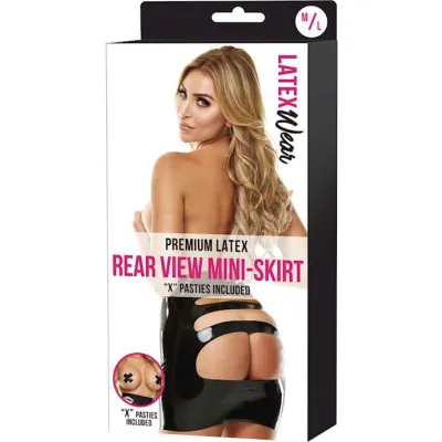 Premium Latex Open Back Rear View Mini Skirt S m Black S m