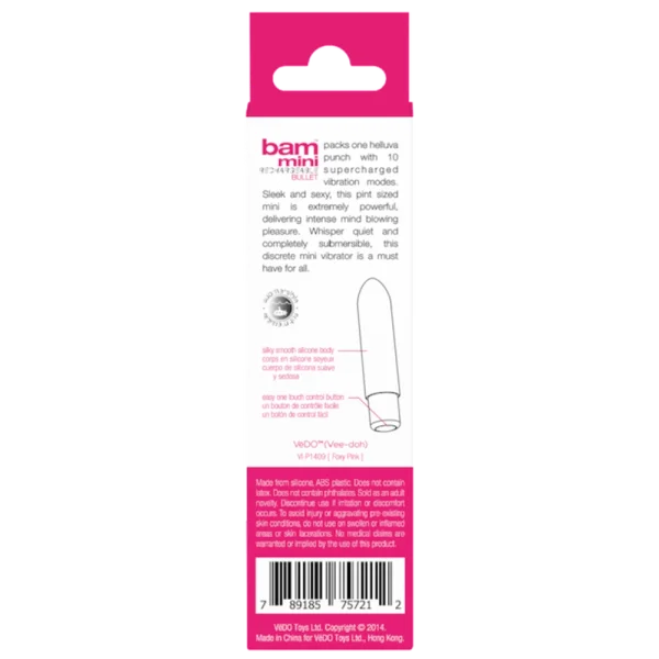 VeDO Bam Rechargeable Bullet Vibrator - 'Hot in Bed Pink'