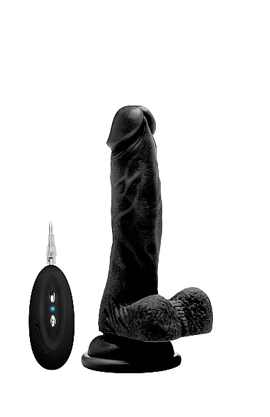 Vibrating Realistic Cock - 7" - With Scrotum - Black