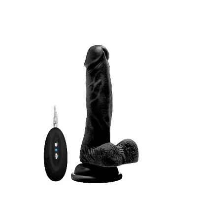 Vibrating Realistic Cock 7 With Scrotum Black