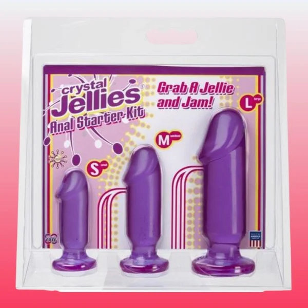 Doc Johnson Crystal Jellies Anal Starter Kit with 3 Penis Shaped Plugs - Purple