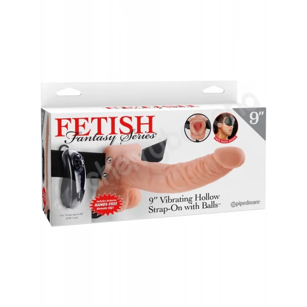 Fetish Fantasy Series Flesh 9'' Vibrating Hollow Strap-on With Balls