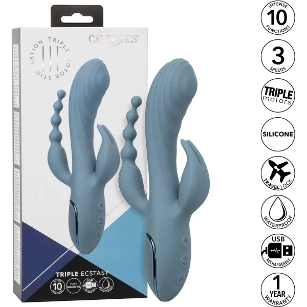 III Triple Ecstasy Silicone Pulsating Rechargeable Triple Stimulation Vibrator By CalExotics