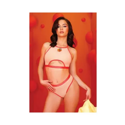 Fantasy Lingerie Vibes Just Peachy Cut Out Halter Top Cheeky Panty