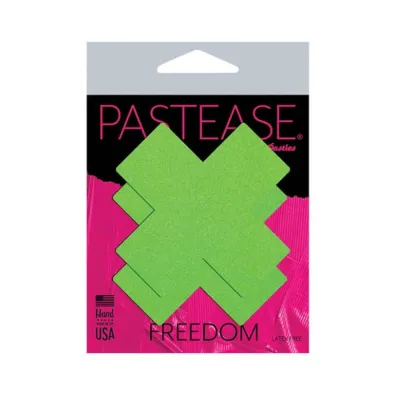 Pastease Plus X Neon Green Day glow Lycra Cross Nipple Pasties