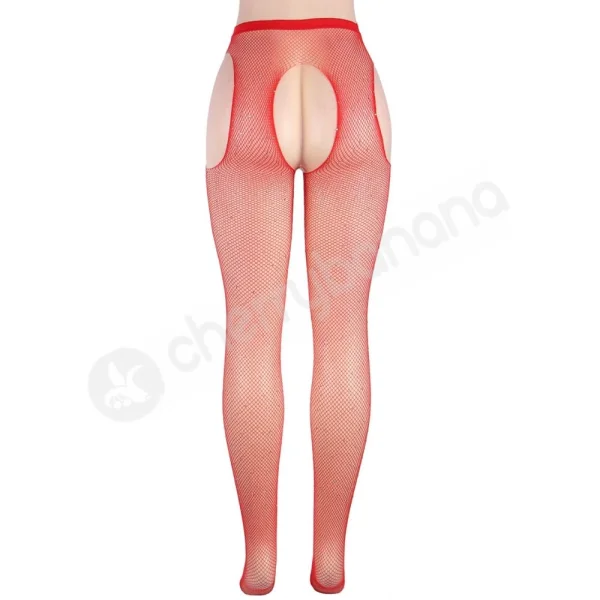 Cherry Banana Red Fishnet With Rhinestones Crotchless Pantyhose