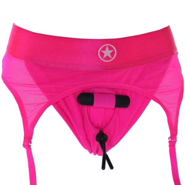 Ouch! Vibrating Pink Strap-on Garter Thong in M/L