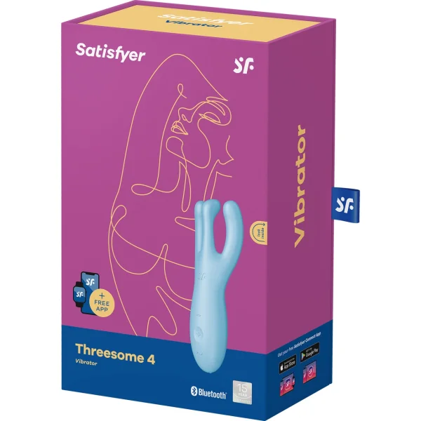 Satisfyer Threesome 4 Rechargeable Waterproof 12-Function App Enabled Dual Stimulation Vibrator - Blue