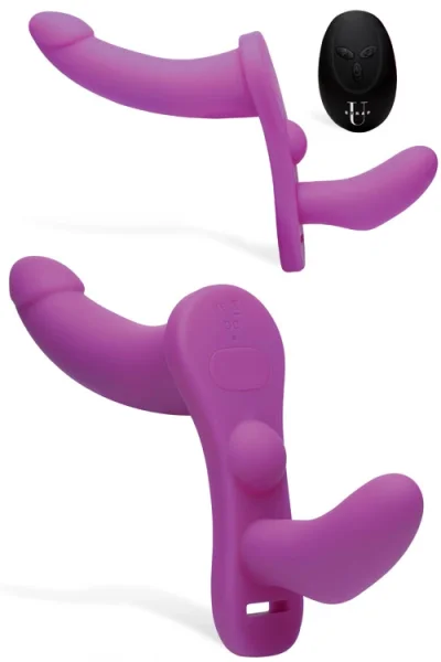 Strap U 9.5" Vibrating Strap-On With Harness & Remote