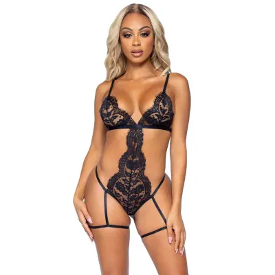 All Romance Lace Teddy and Robe Set Large Black