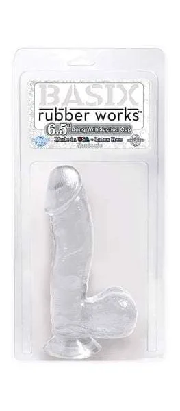 Basix Rubber Works - 6.5 Inch Dong With Suction Cup - Clear