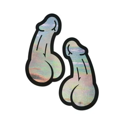 Pastease Penis Holographic Silver Dick Nipple Pasties