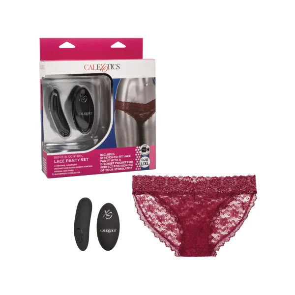 Remote Control Lace Panty Set - L- XL - Burgundy