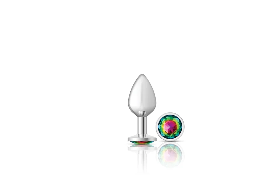 Cheeky Charms - Silver Metal Butt Plug - Round - Rainbow - Medium