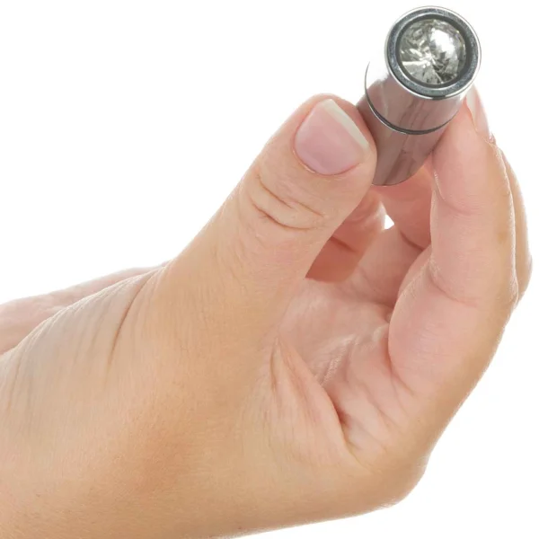 PowerBullet First Class Mini Bullet Vibrator With Crystal Button & Key Chain Pouch - Silver