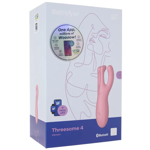 Satisfyer Threesome 4 Rechargeable Waterproof 12-Function App Enabled Dual Stimulation Vibrator - Pink