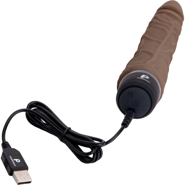 Powercocks Realistic Silicone Waterproof Rechargeable 7" Vibrator - Chocolate